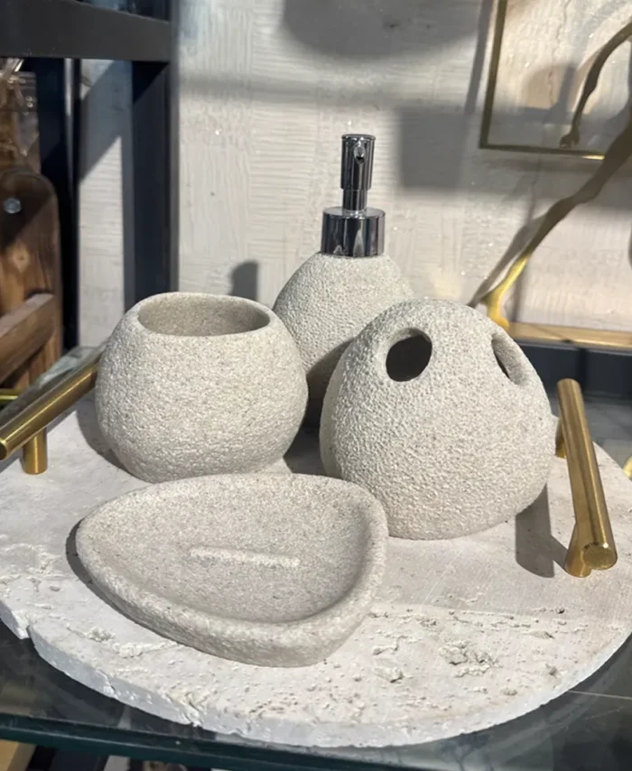 Travertine Tray with bath set