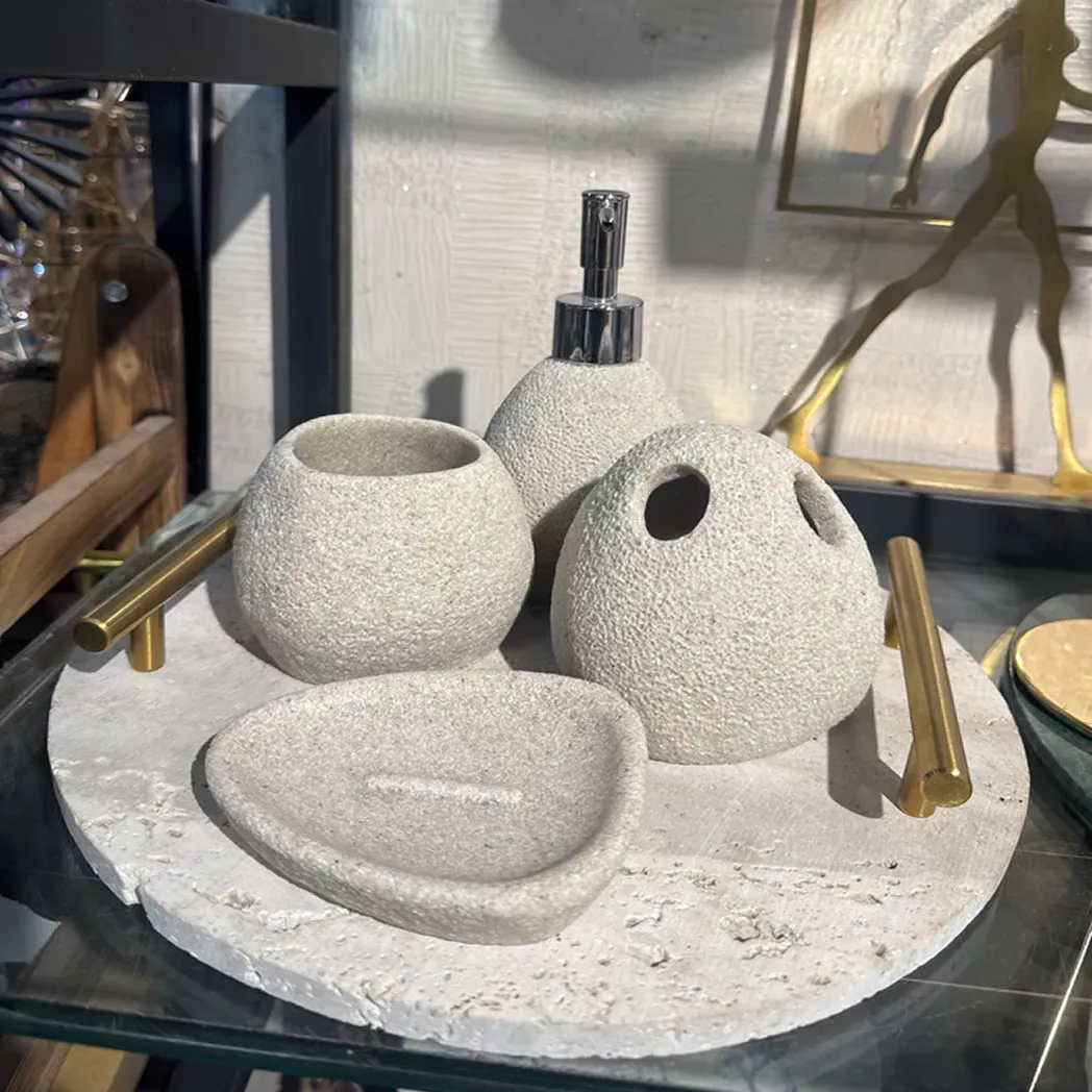 Travertine Tray with bath set